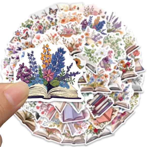 Reading In The Spring, Books Overflowing With Flowers, 50 Decal Stickers - Picture 7 of 15
